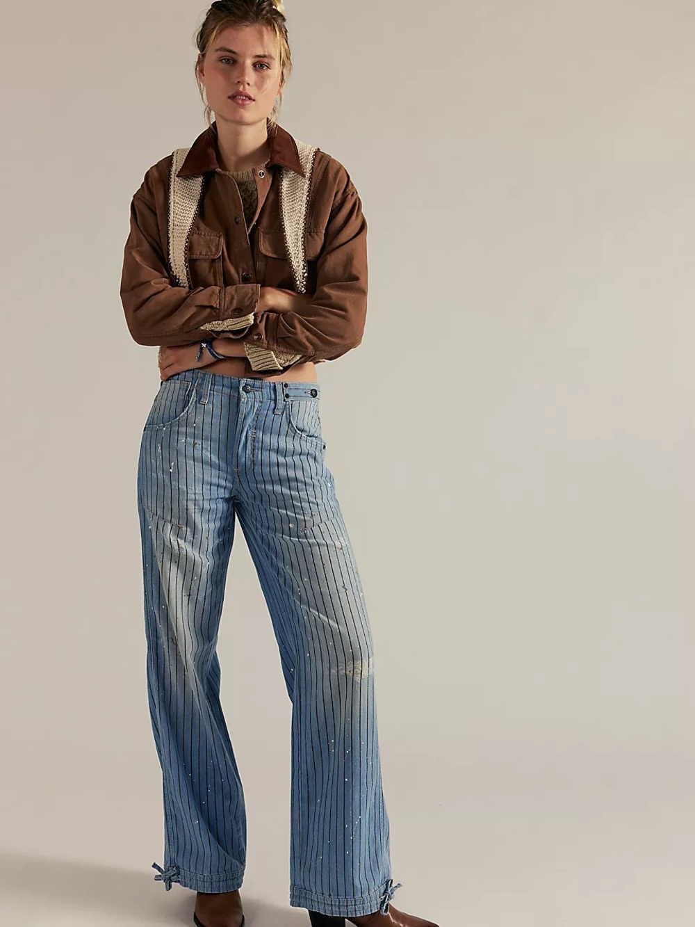 We The Free People Don't Wait Up Pinstripe Boyfriend Jeans 27. lk new